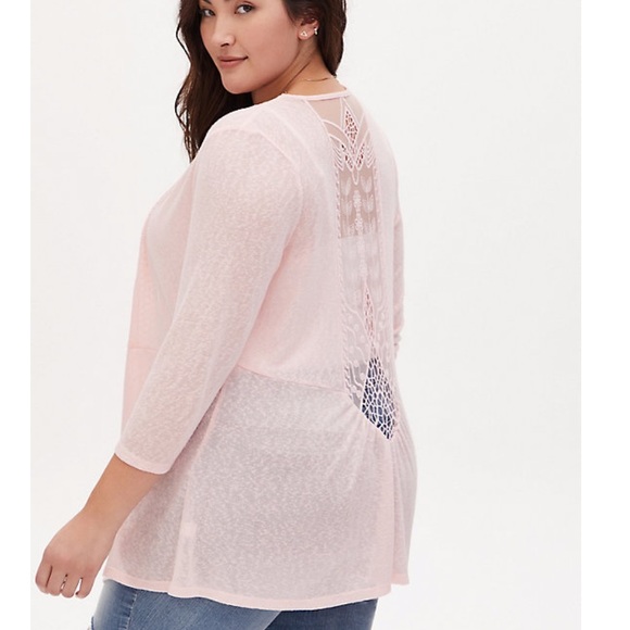 torrid Sweaters - TORRID peach pink slub hacci lace inset cardigan!